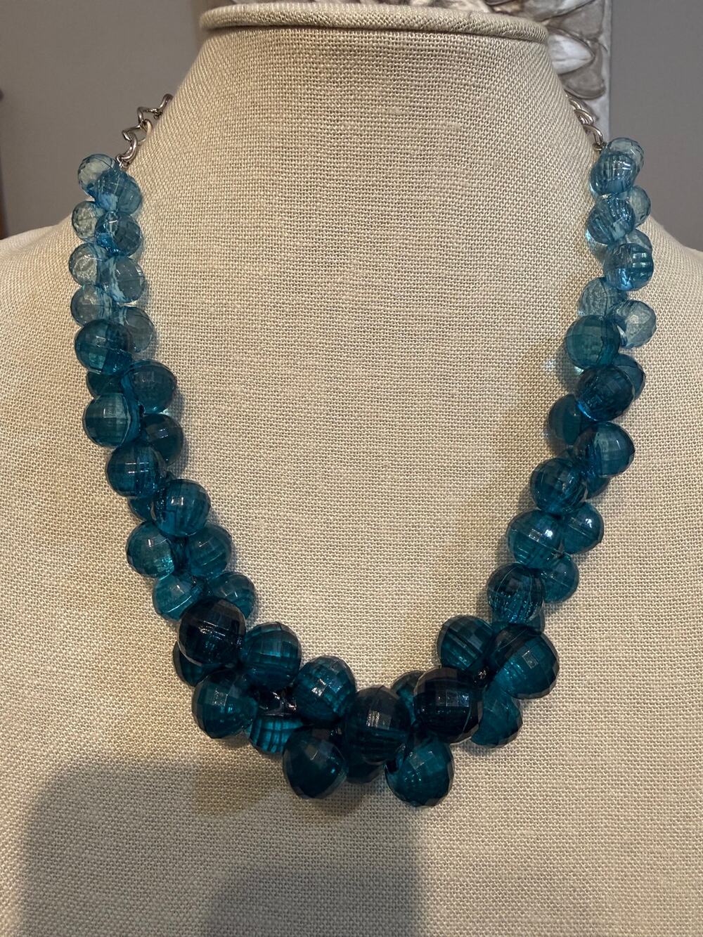 Vintage NOS Blue Acrylic Bubble Bead Necklace 19”